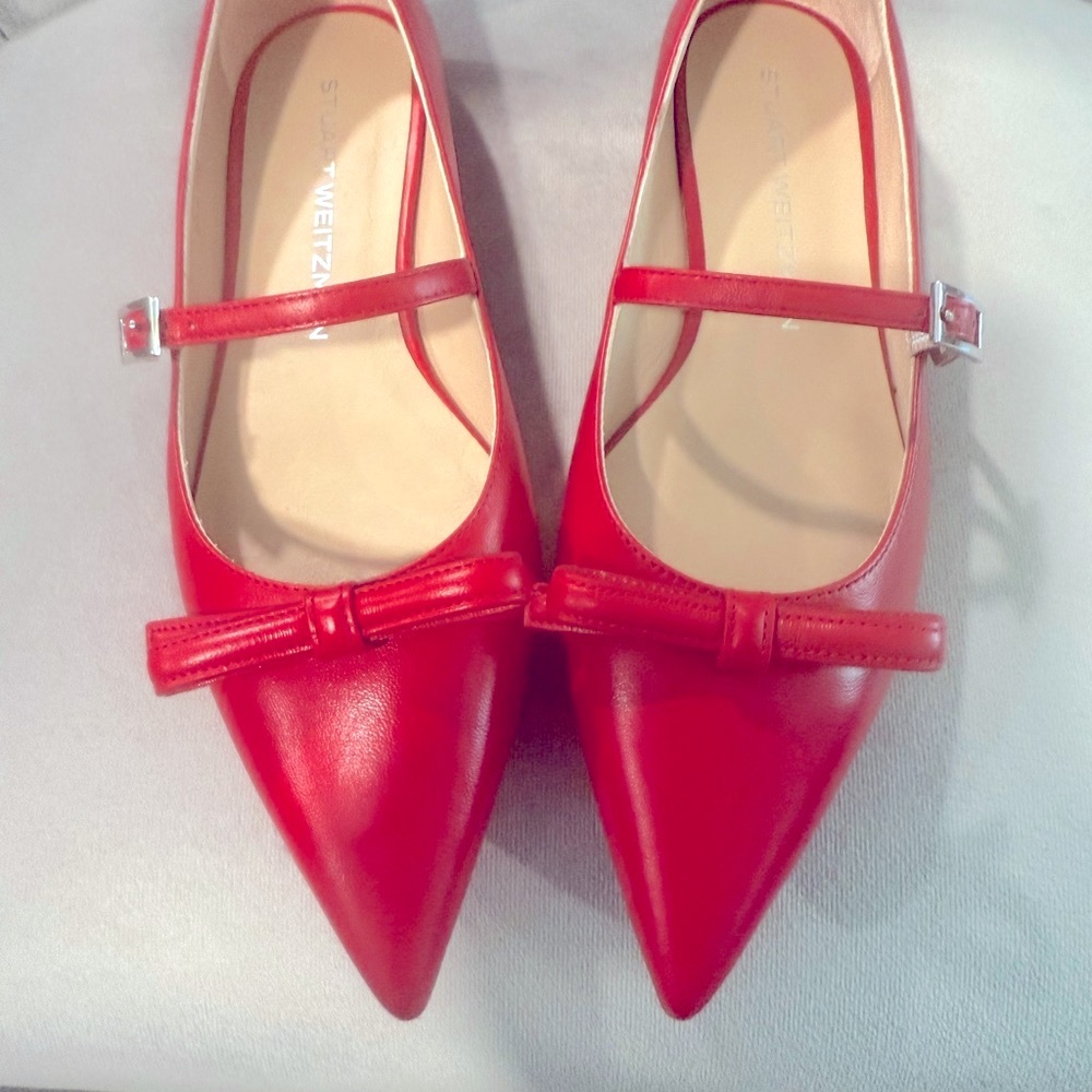 Stuart Weitzman Red Pointed-Toe Flats - image 1